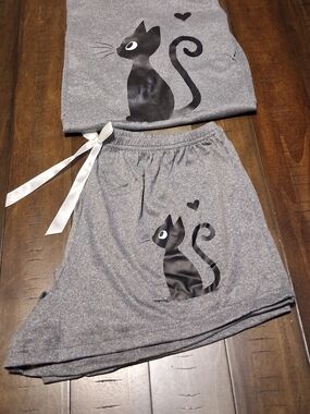 Gray Cat Print Pajama Set